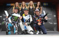 Johan Kristoffersson, geflankeerd door Andreas Bakkerud en Sébastien Loeb
