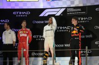 Sebastian Vettel, Lewis Hamilton en Max Verstappen