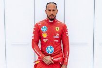 Lewis Hamilton, met gele helm, op ontdekking in Fiorano
